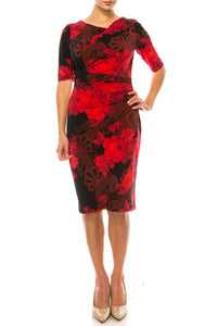 Connected Apparel - Floral 3/4 Sleeve Sheath Dress