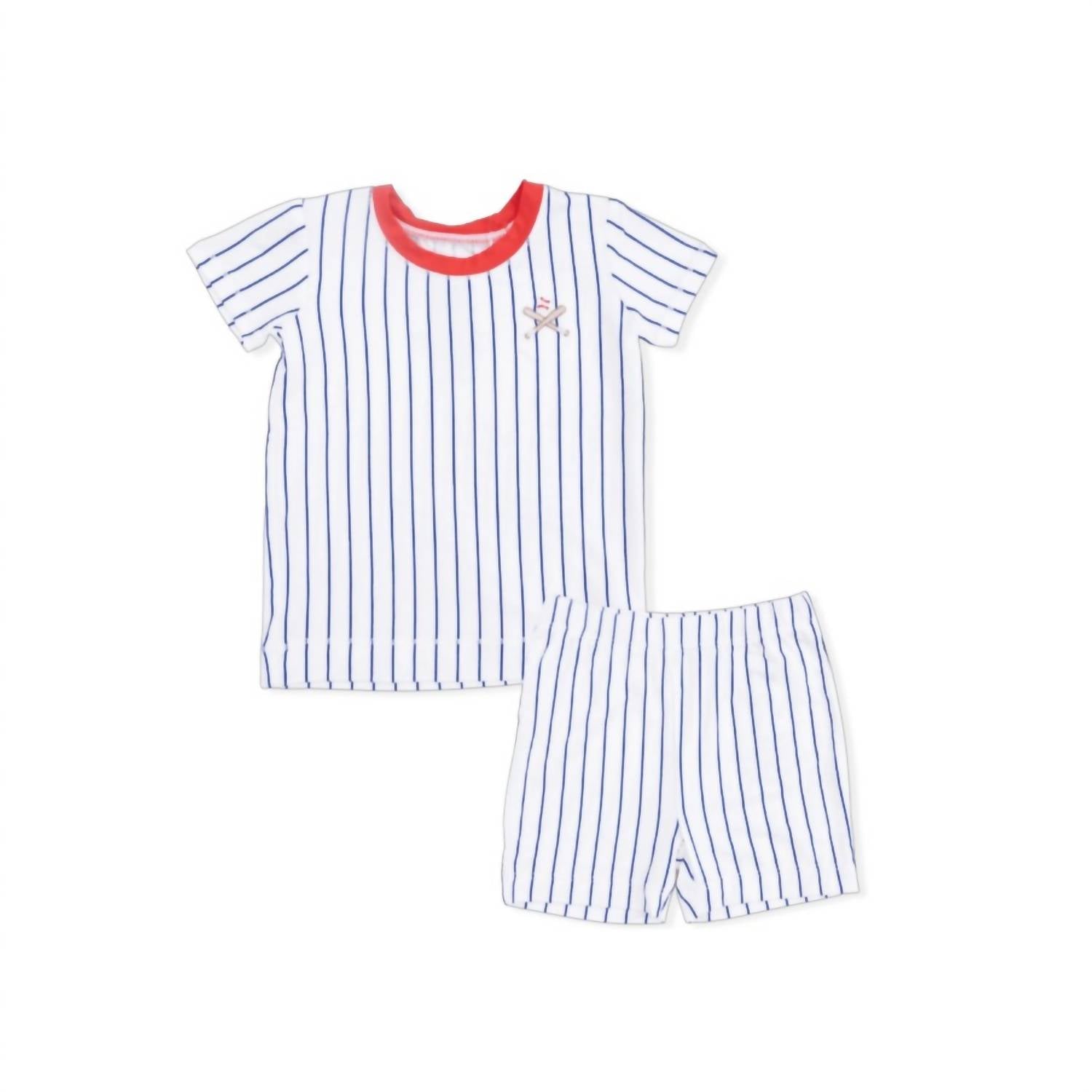 Angel Dear - Kids Baseball Stripe Bamboo Pajama Short Set