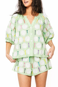Queen Of Sparkles - Gingham Golf Ball & Tee Button Up Top