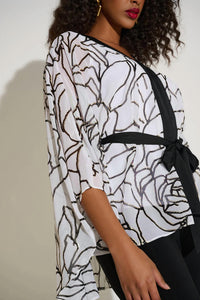 Joseph Ribkoff - Floral Print V-neck 3/4 Sleeves Poncho Top