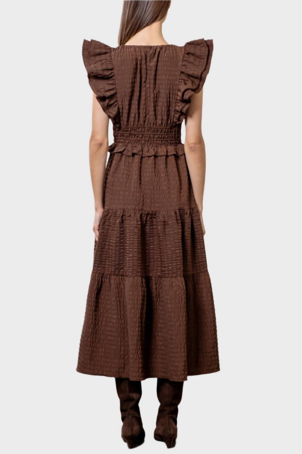 Moon River - Flutter Sleeve V-neck Midi Dress