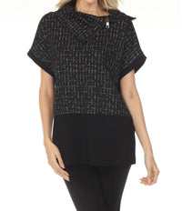 Joseph Ribkoff Checkered Jacquard Tunic Top in black off white 1 - women's shirt - detail view