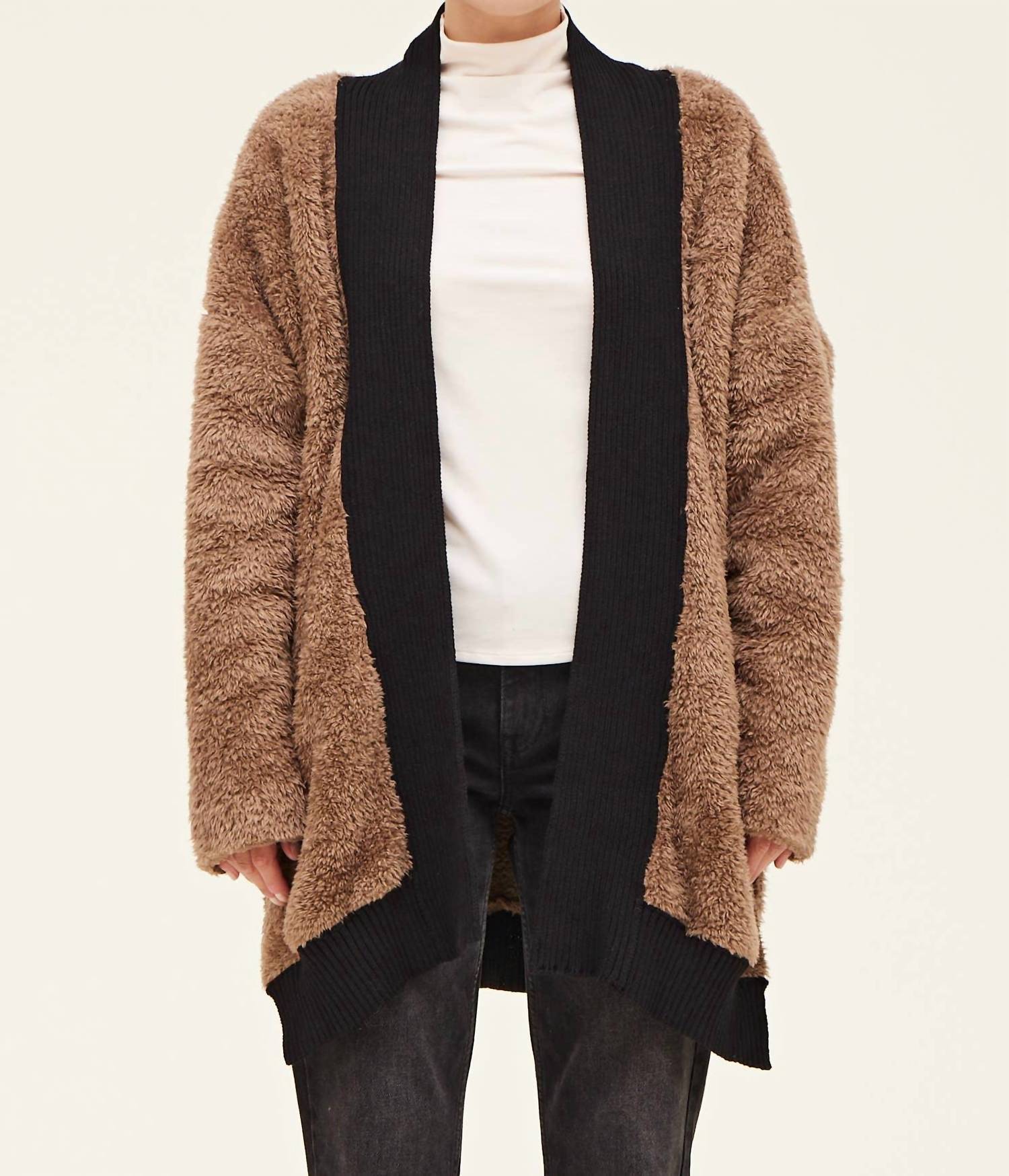 Grade & Gather - Fireside Contrast Border Fuzzy Cardigan
