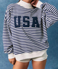 Le Lis - Stripe Mock Neck Sweatshirt With USA