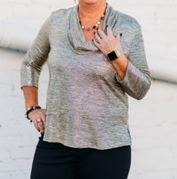 Joseph Ribkoff - Foiled Knit Cowl Collar Top