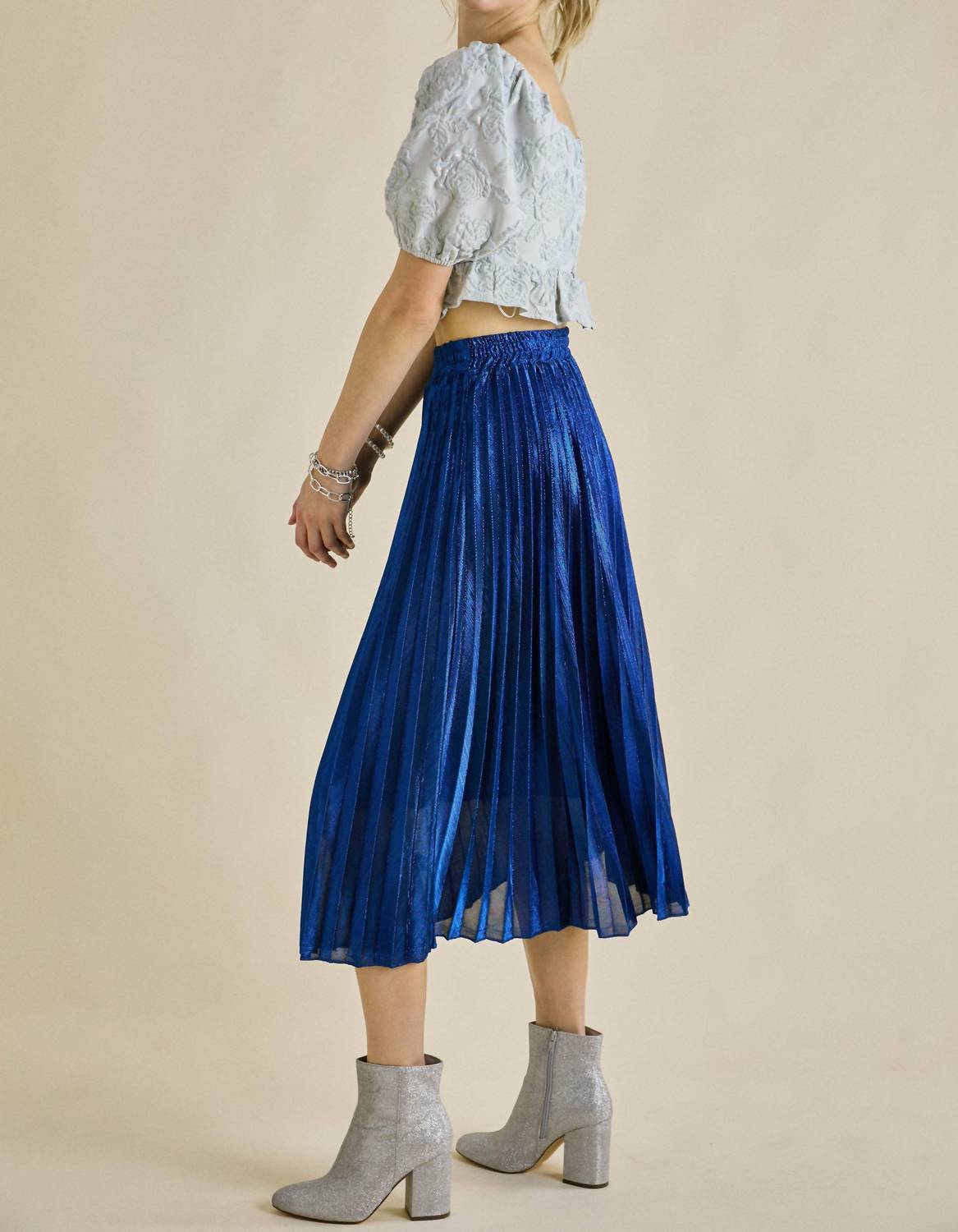 J.Nna - Glitter Pleated Midi Skirt