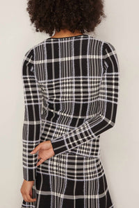 Brandon Maxwell Greer Zip Front Knit Cardigan in black plaid - women's cardigan - detail view