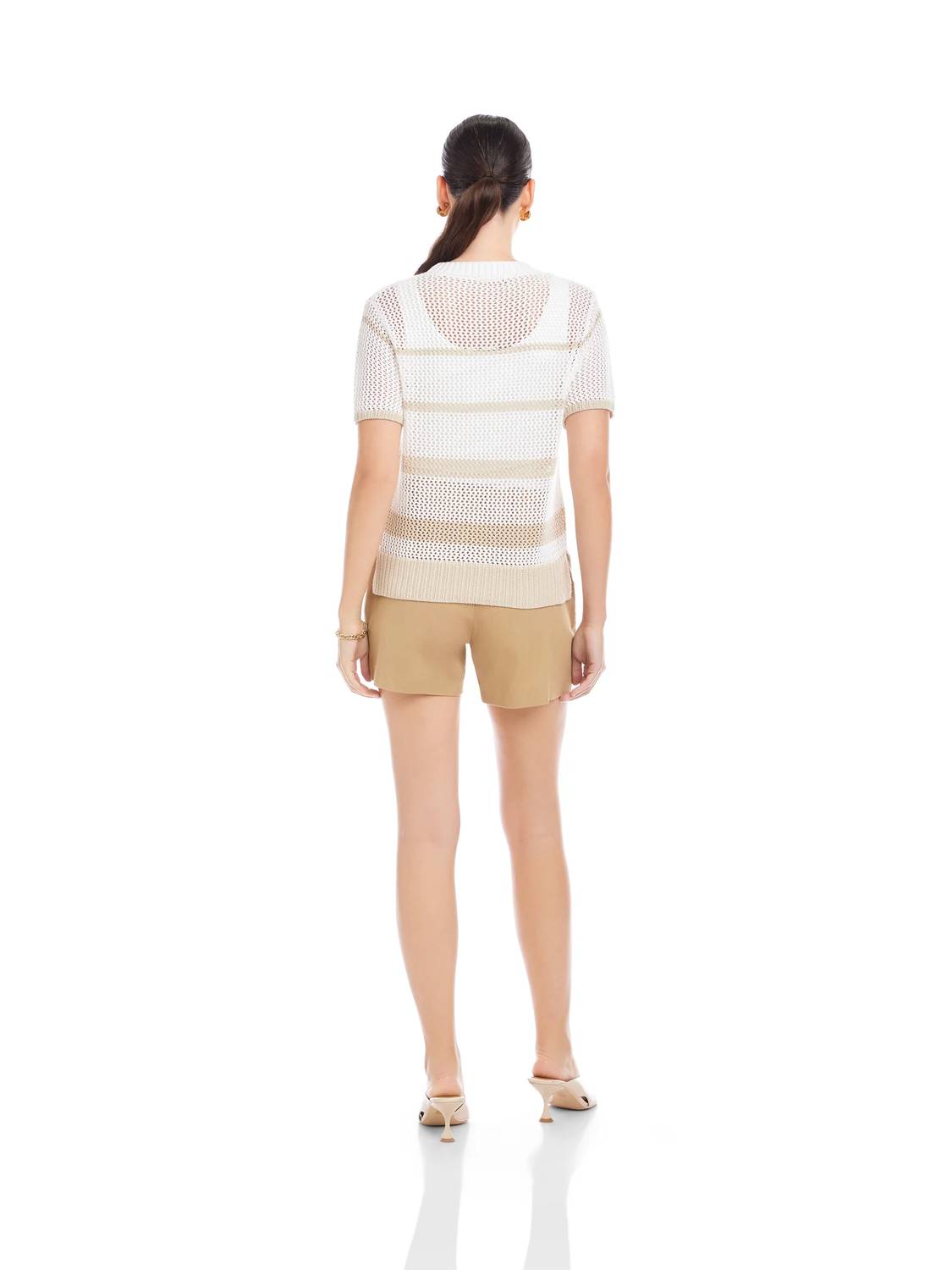 Fifteen Twenty Faye Crochet Sweater Top in cream and khaki - women's sweater - alternate view