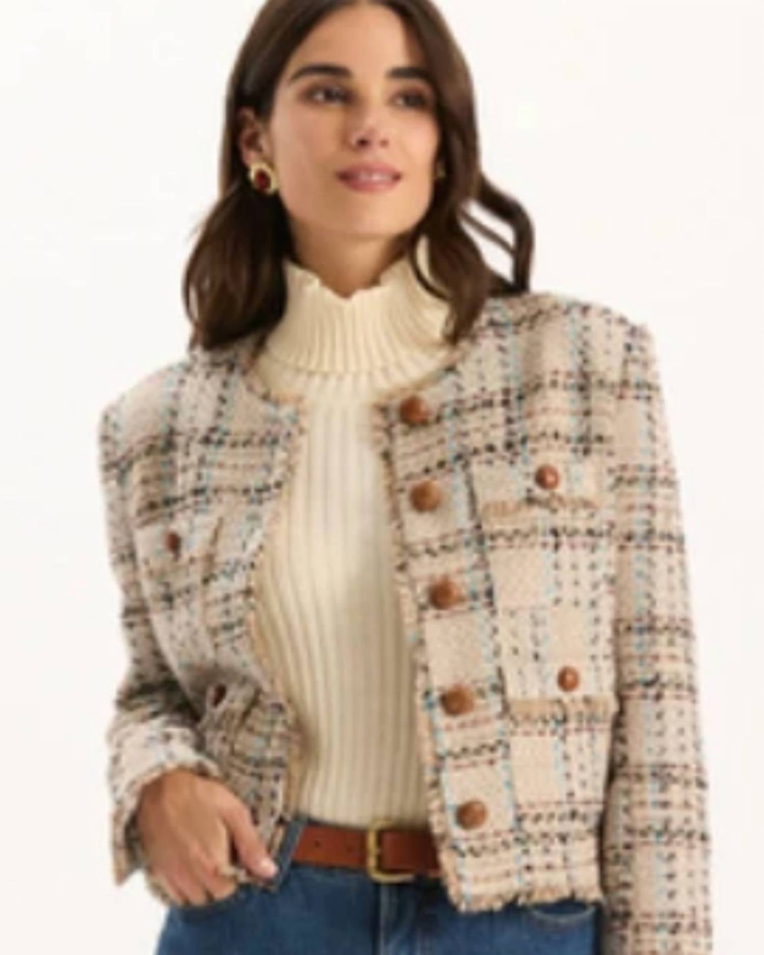 Tyler Boe Randy Hyland Boucle Jacket in beige multi - women's jacket - alternate view