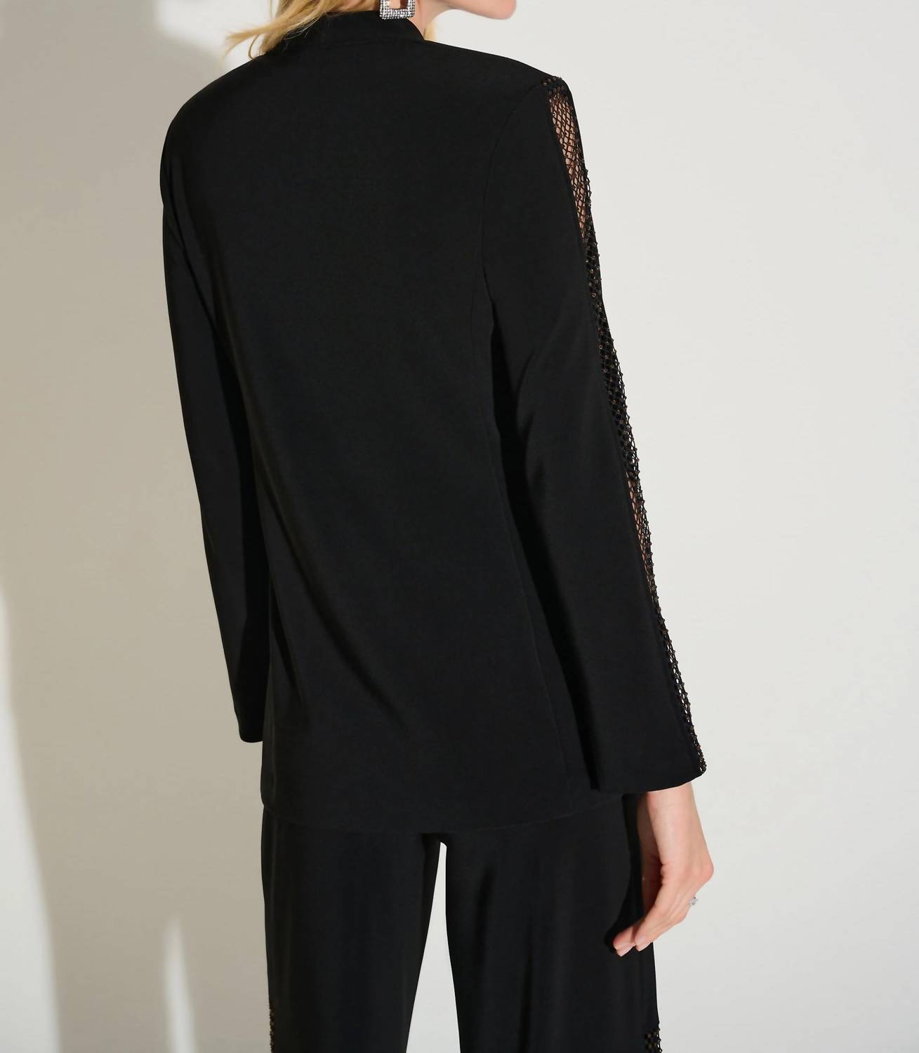 Joseph Ribkoff Embellished Mesh Insert Blazer Jacket in black - women's jacket - detail view