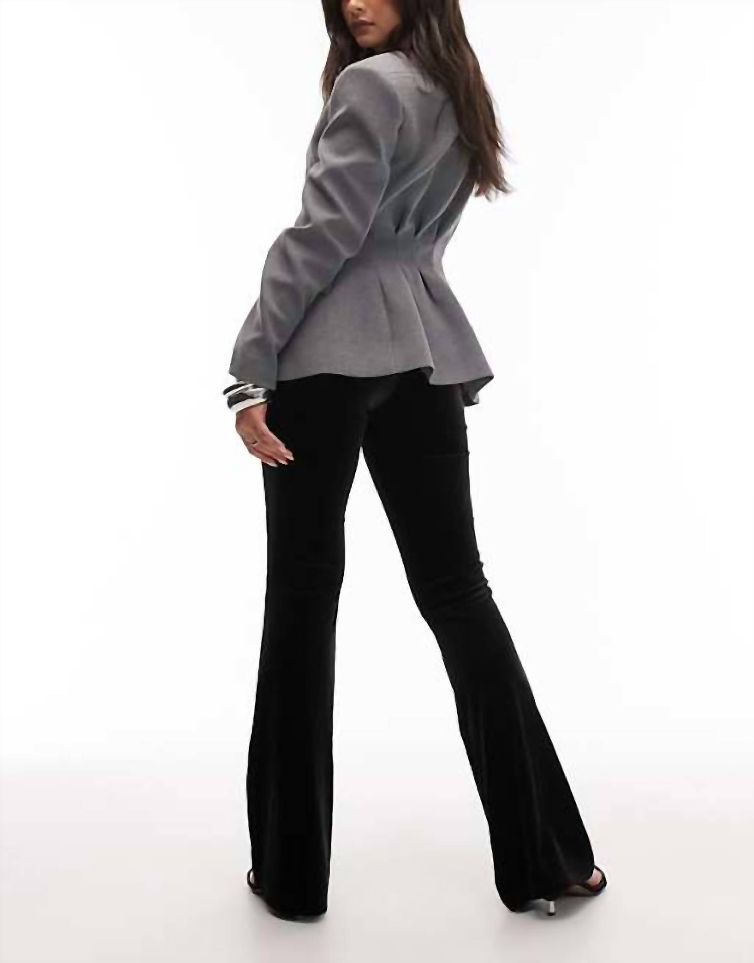 NIA Lumi Flared Slim Pant in black velvet - women's pants - detail view