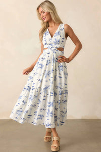 Dress Forum - Palm Tree Print Cut-out Maxi Dress