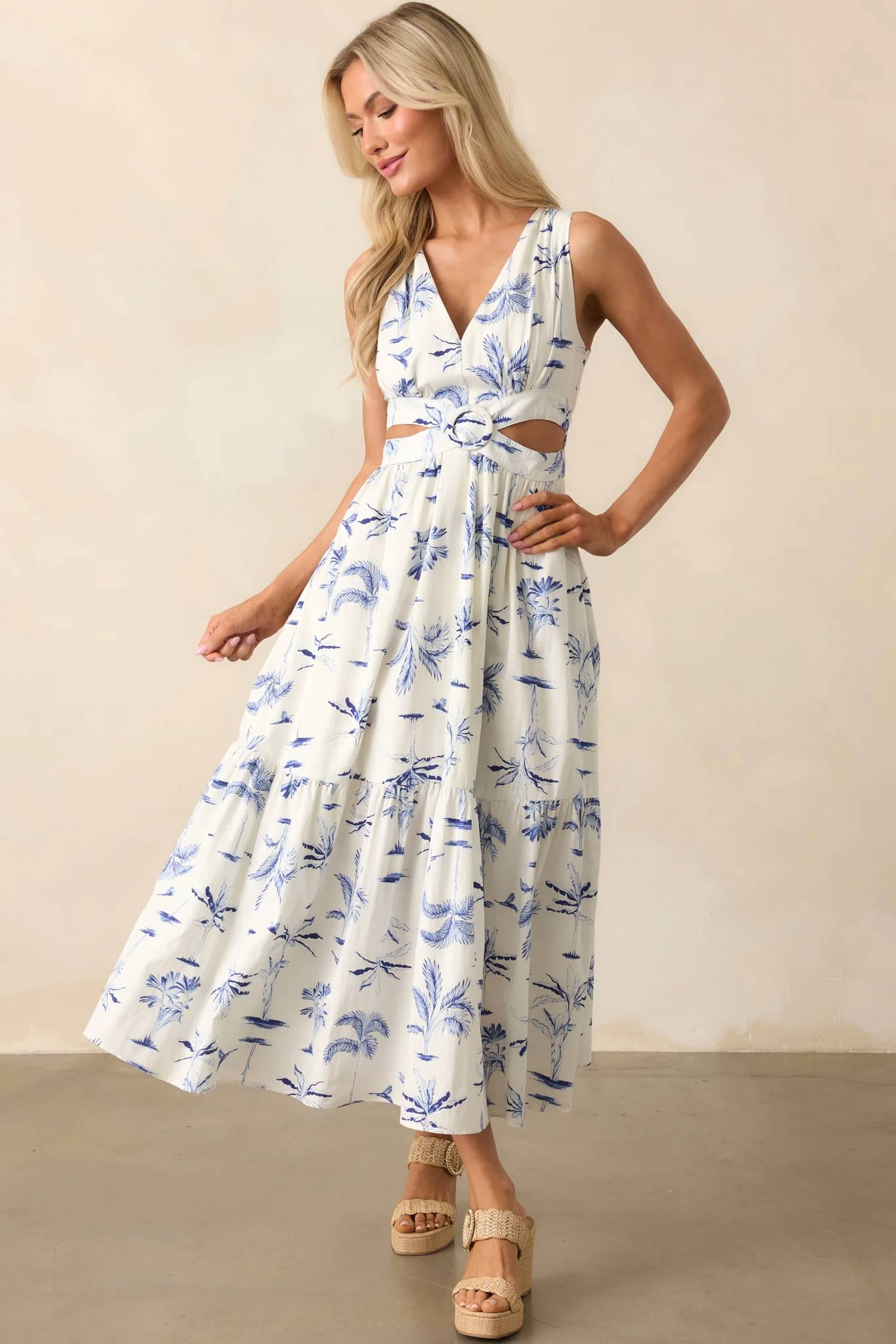 Dress Forum - Palm Tree Print Cut-out Maxi Dress