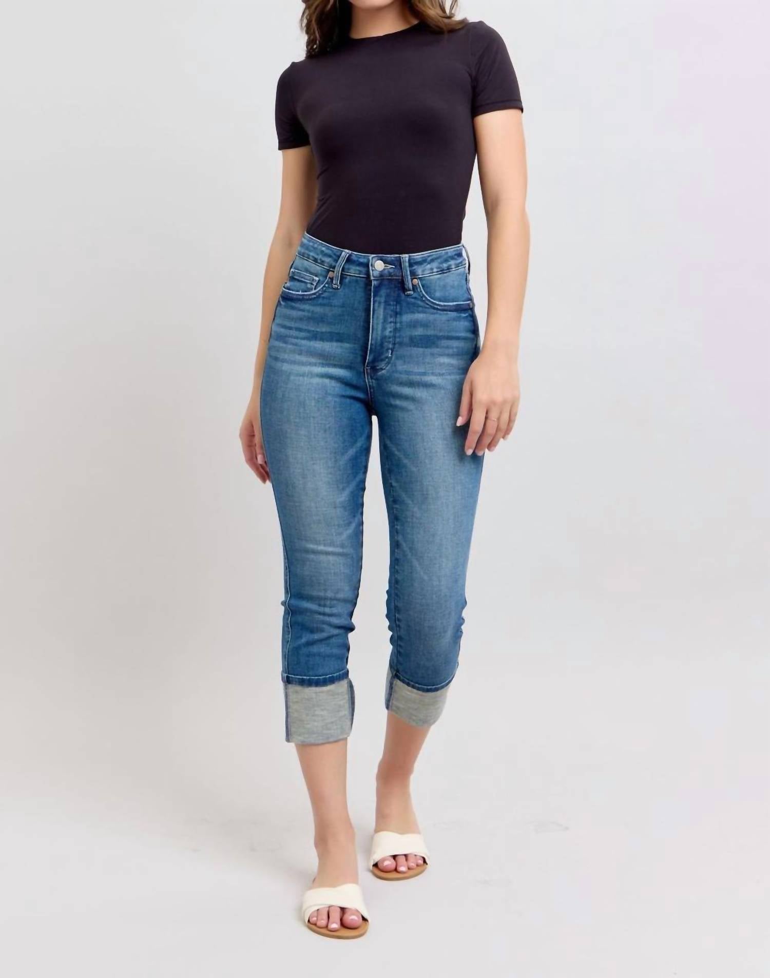 Judy Blue - High Rise Tummy Control Cuff Capri Denim Jeans