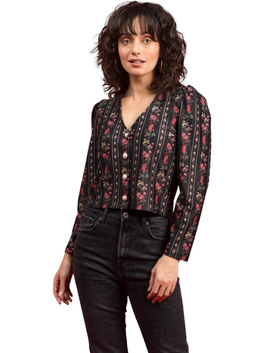 SMITH & QUINN Long Sleeve Floral Cardigan in onyx garden - women's cardigan - alternate view