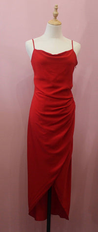 GREYLIN Women's Esther Ruched Midi Slip Dress in red - women's dress