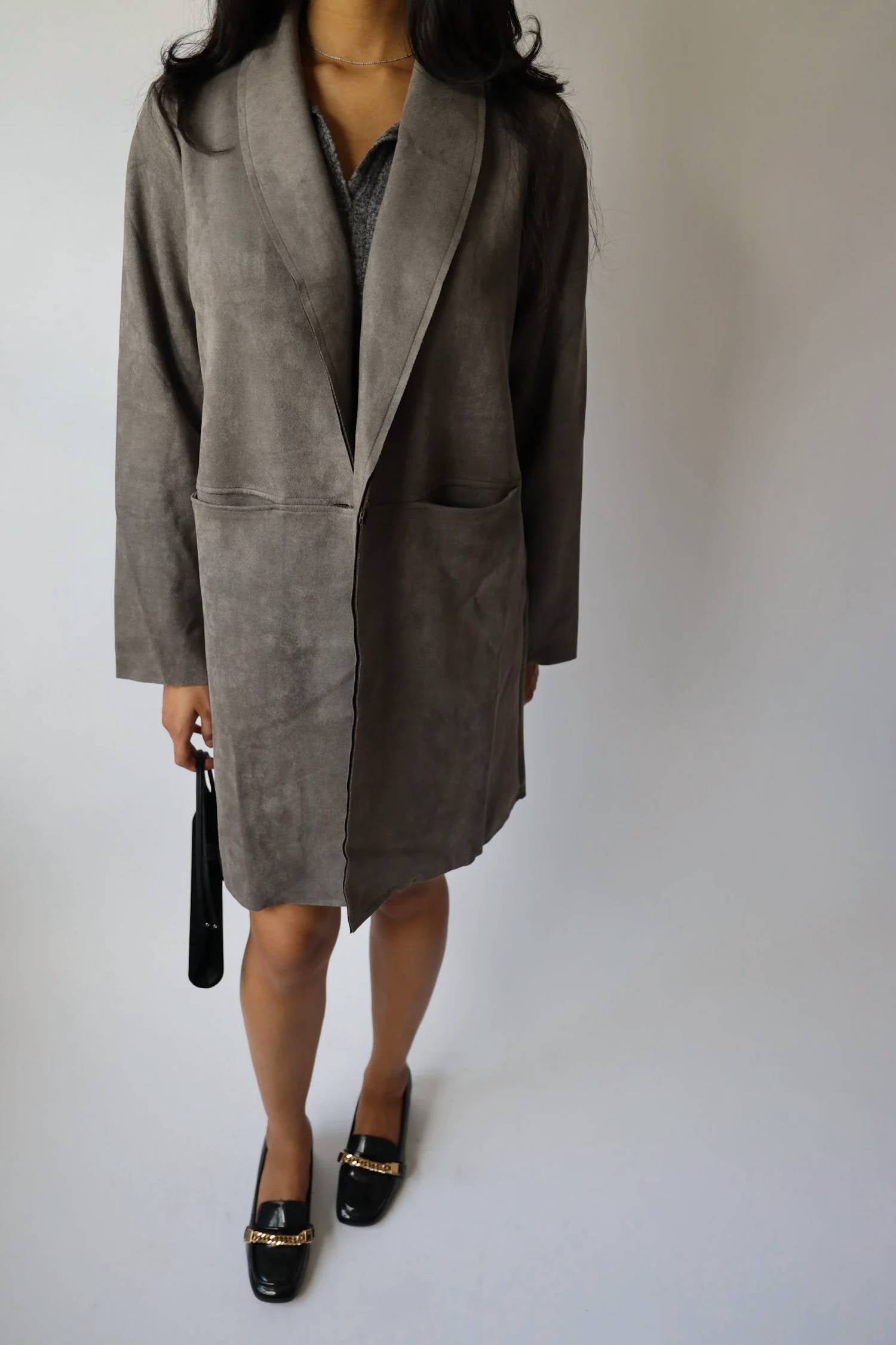 Hyfve - Single Button Faux Suede Blazer Coat