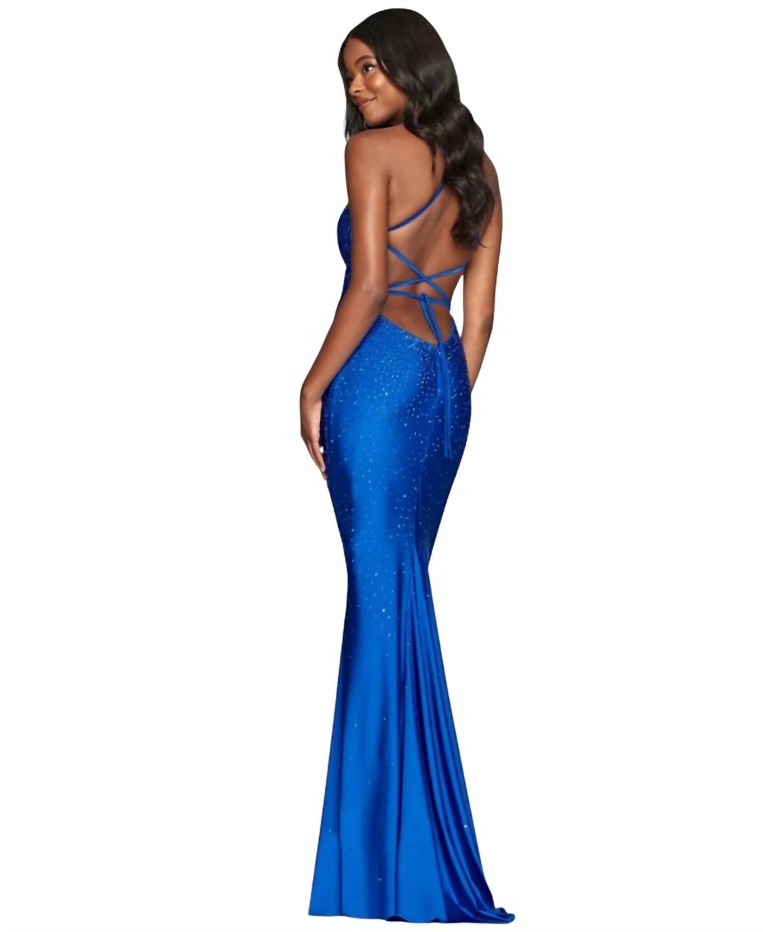 FAVIANA Tight Prom Dress With Rhinestone in royal - women's dress - alternate view