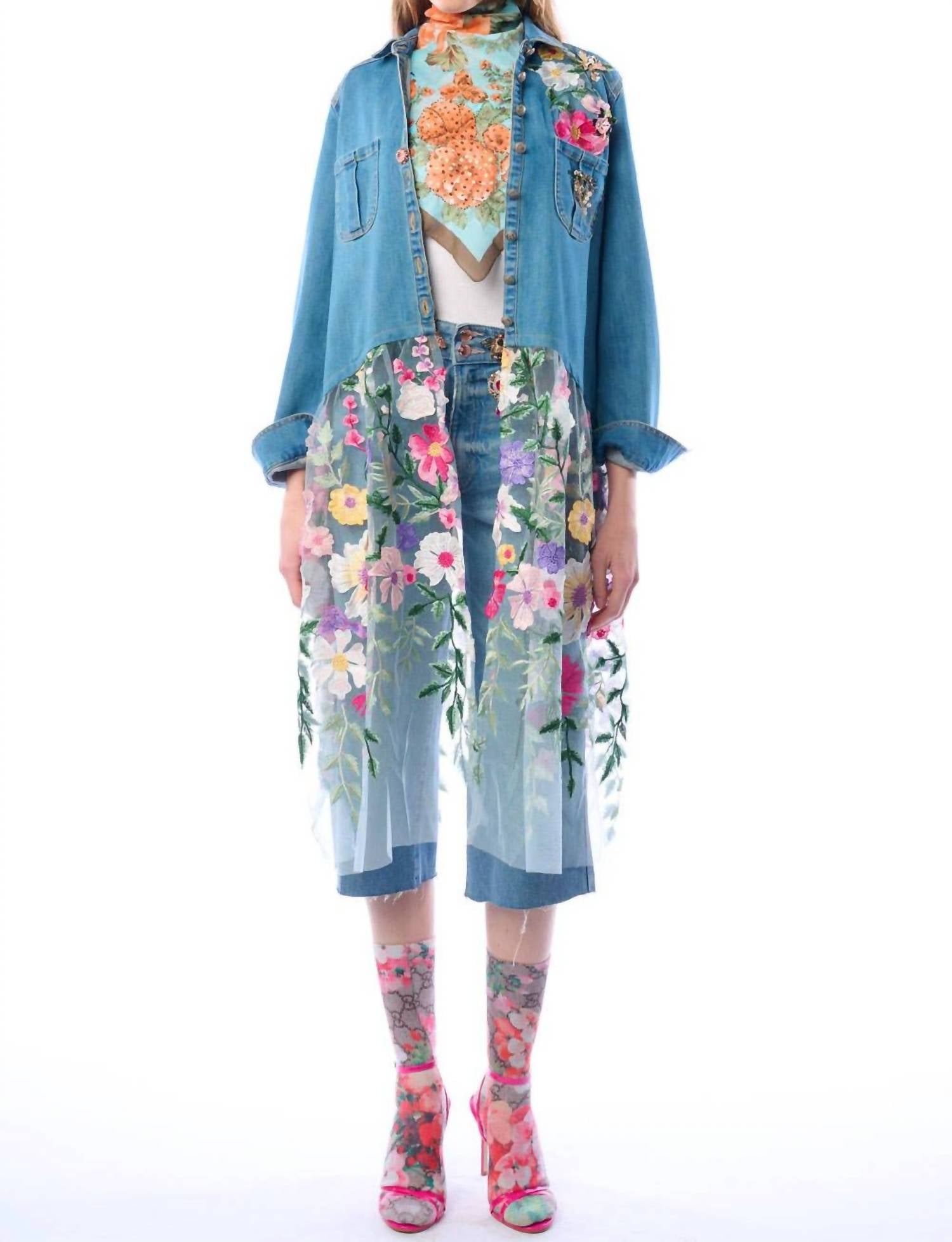 Aratta Celine Button Down Floral Shirt Dress in denim blue - women's shirt - view 7