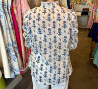La Plage Thursday Top in muhgal scatter white blue - women's blouse - detail view