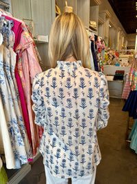 La Plage Thursday Top in muhgal scatter white blue - women's blouse - alternate view