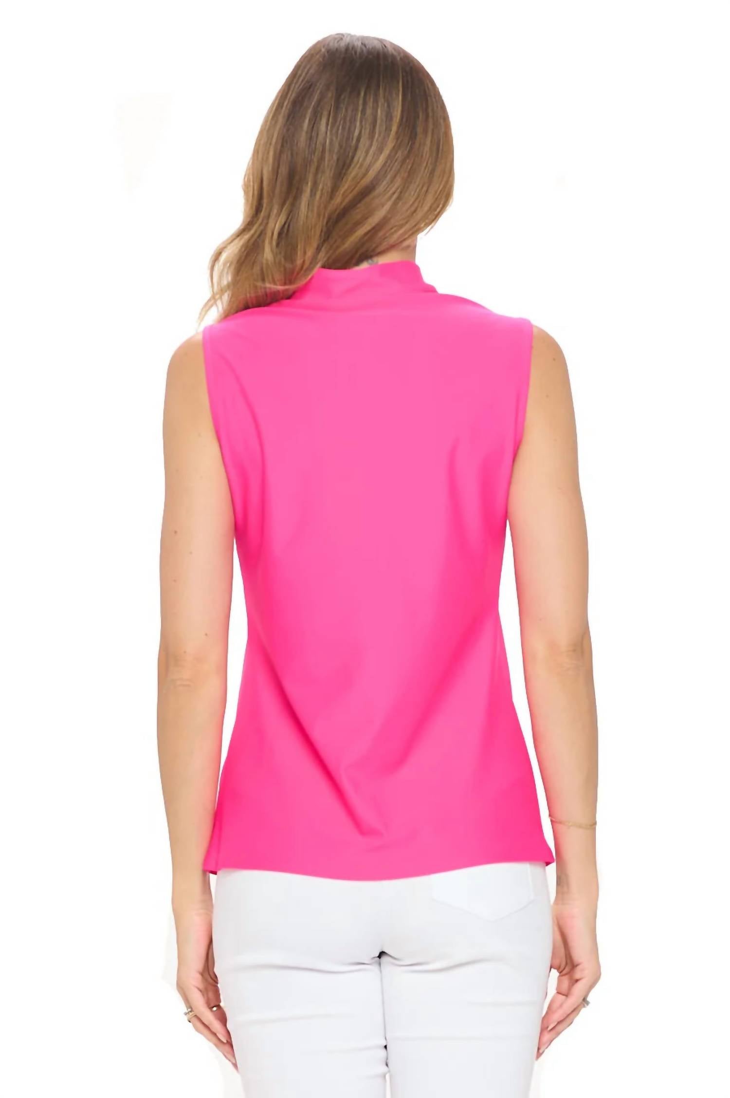 Aryeh Elaine Sleeveless Zip Top in hot pink - women's tank top - detail view