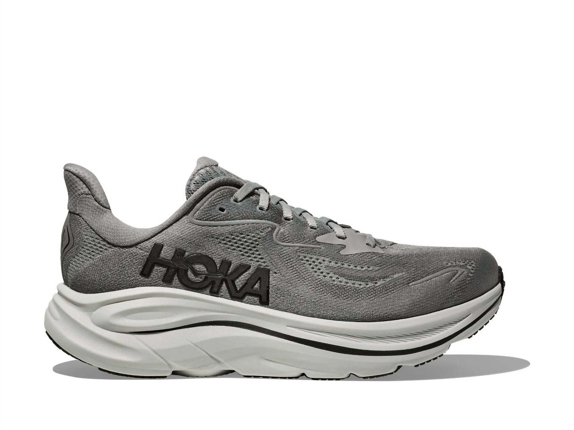 Hoka Men's Clifton 10 Running Shoes in galactic grey asteroid - men's sneaker - detail view