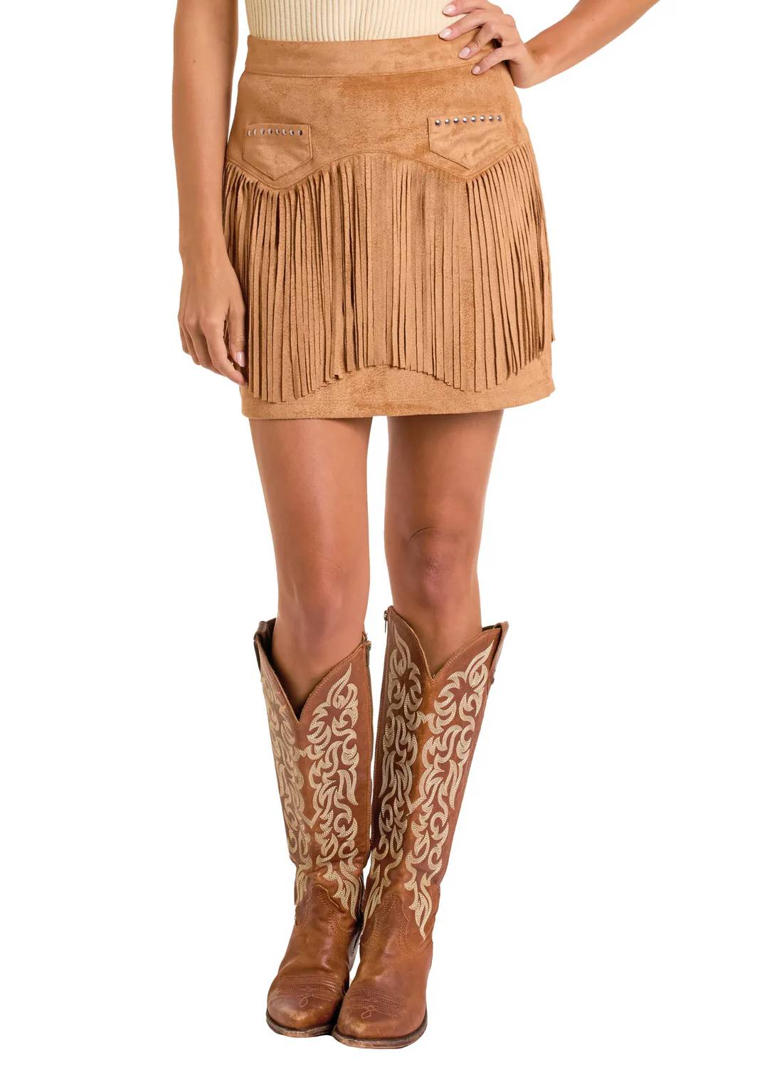 Rock & Roll Denim - Microsuede Fringe Skirt