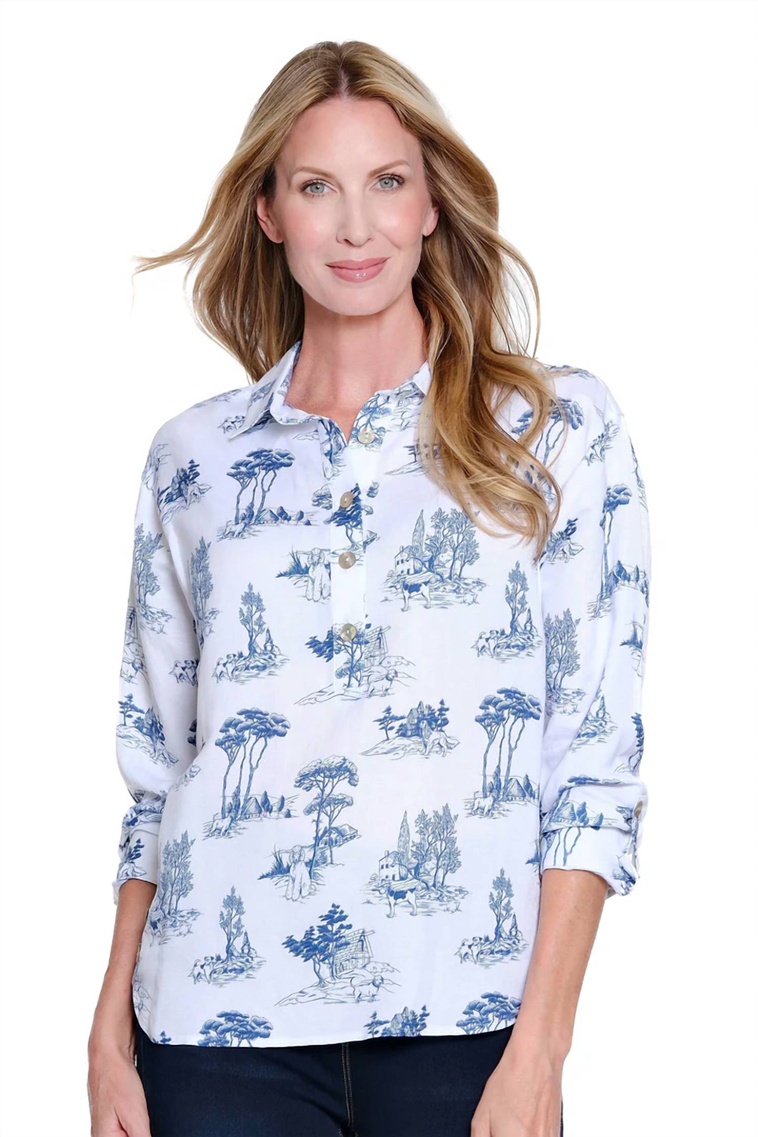 Multiples - Roll Tab Cuff Long Sleeve High-low Shirt Top - Plus