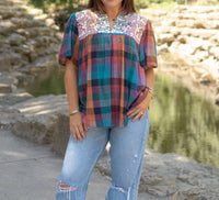 Layerz Clothing - Micah Embroidered Plaid Top