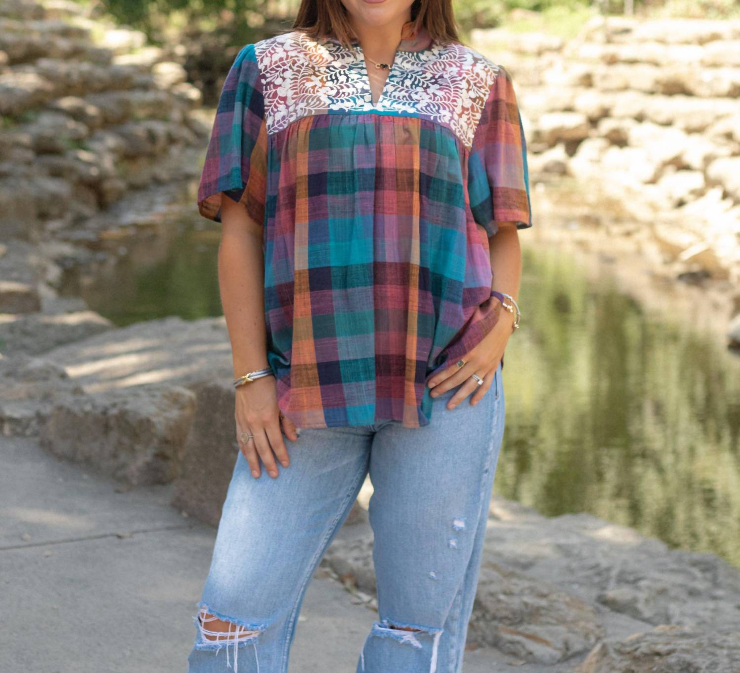Layerz Clothing - Micah Embroidered Plaid Top