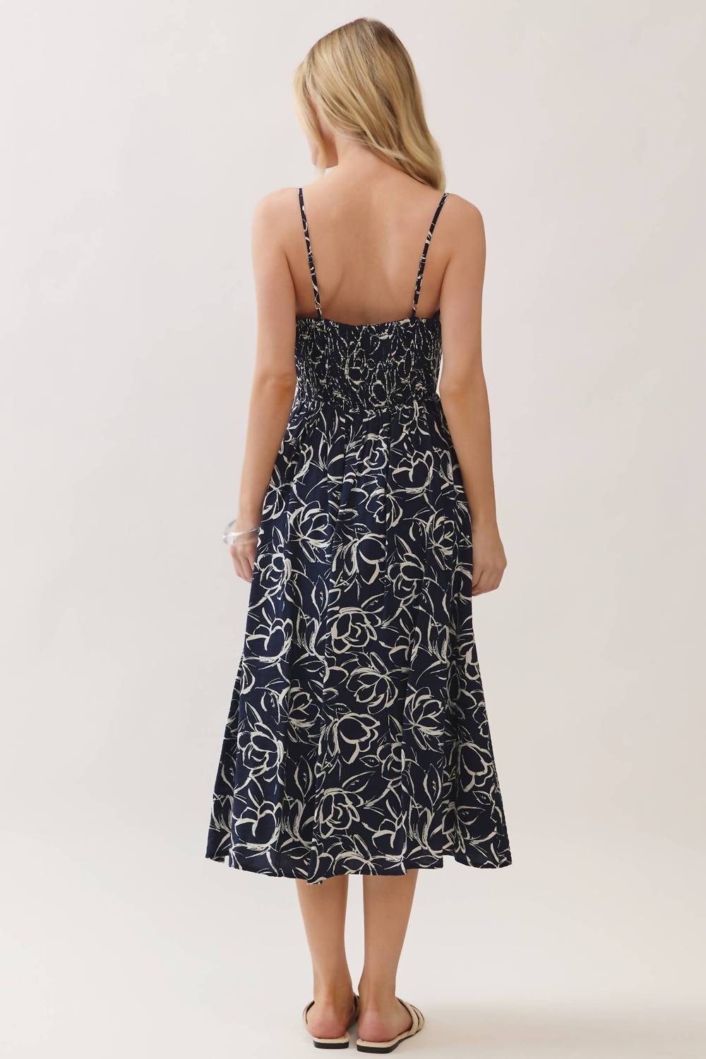 FINAL TOUCH Coastal Pocket Midi Dress in navy blue - women's dress - detail view