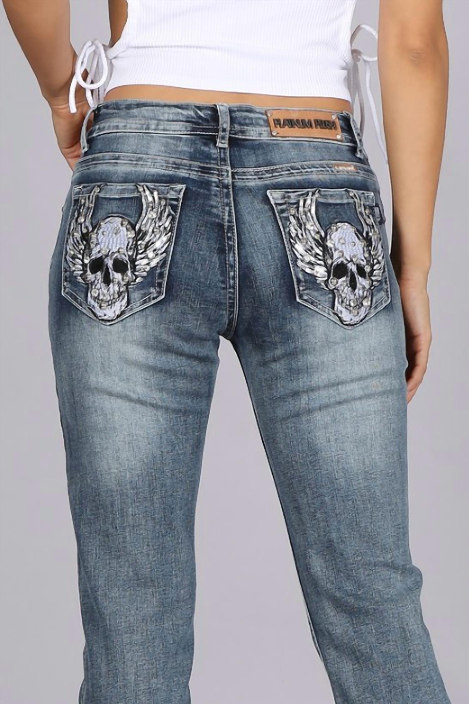 Bus Stop - Fearless Distressed Skull Jeans