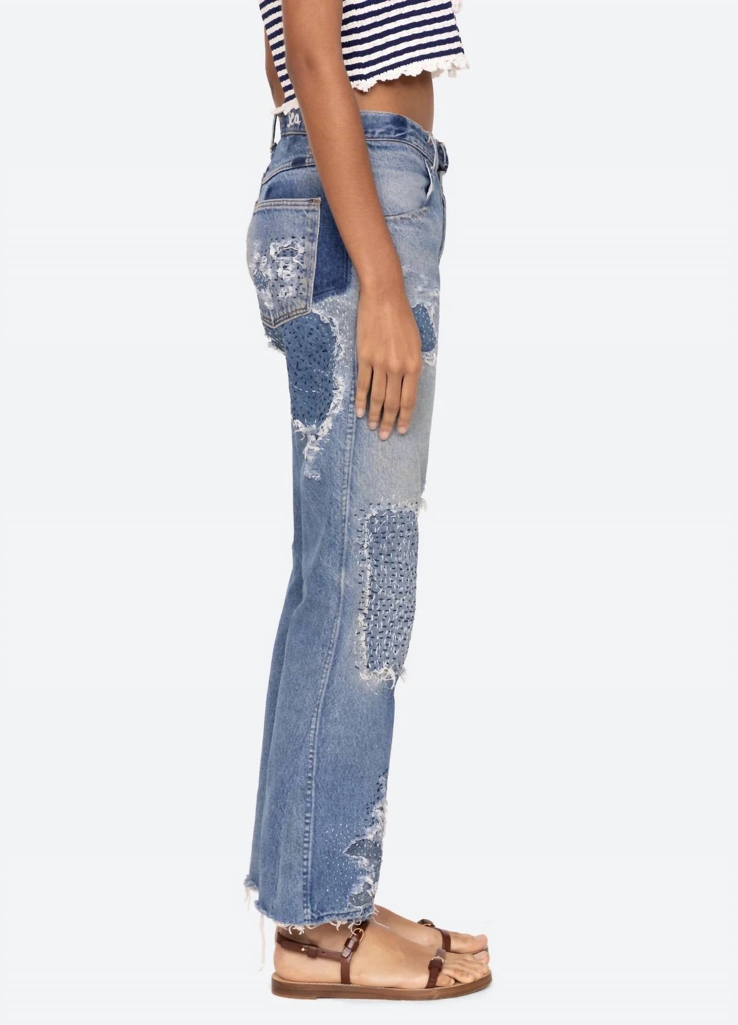 SEA Oli Distressed Mid-rise Jean in blue - women's jeans - alternate view