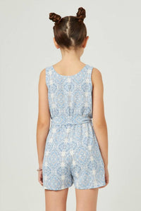 Girl's Bandana Print Belted Romper