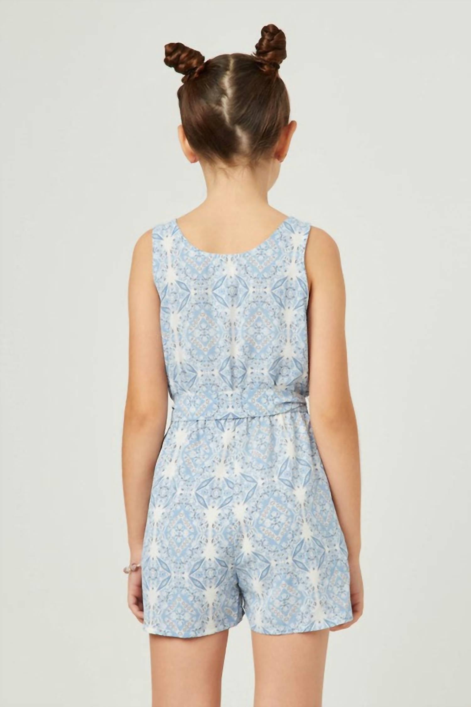 Girl's Bandana Print Belted Romper