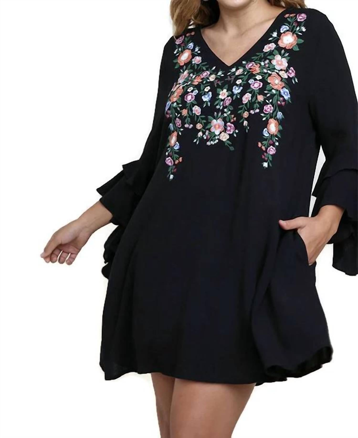 umgee Layered Ruffle Sleeve Mini Dress in black - women's dress