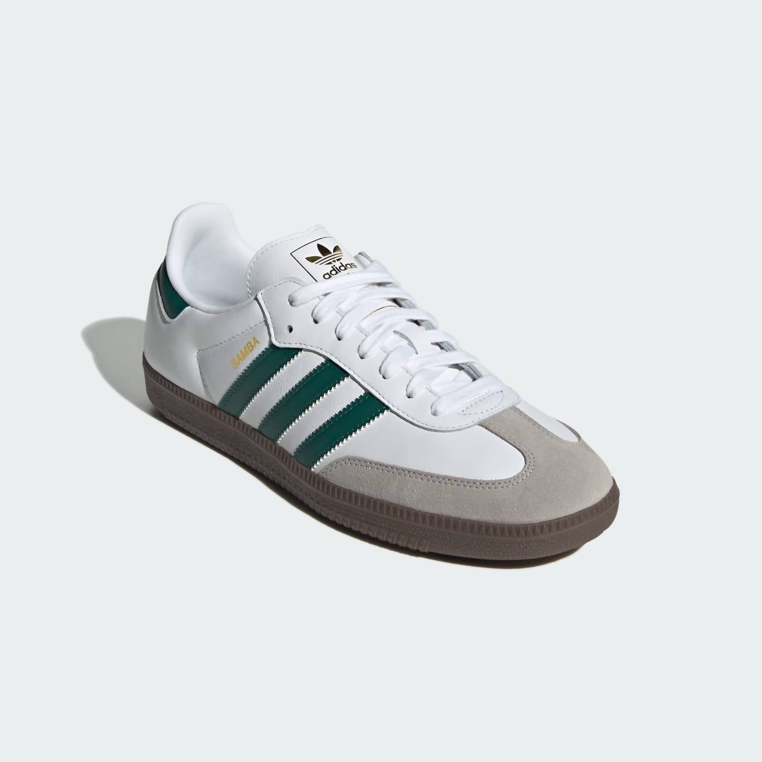 adidas Men's Samba Casual Sneakers in cloud white collegiate green clear granite - men's sneaker - detail view