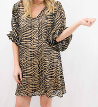 Adrienne - Tiger Print Balloon Sleeve Mini Dress