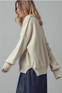 Vine & Love Oversized Cotton Blend Knit Sweater in white - women's sweater - detail view