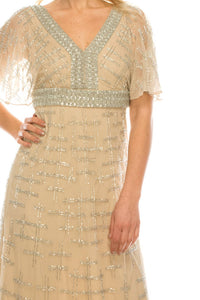 Aidan Mattox - V-neck Cape Sleeve Embellished Dress