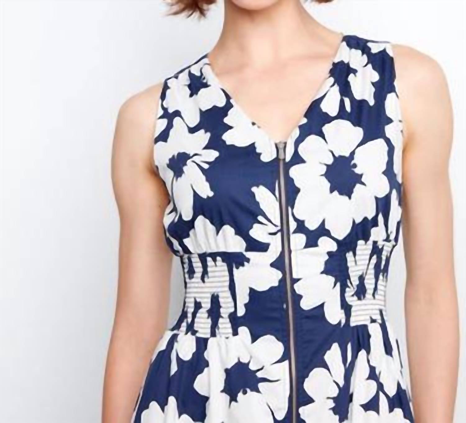 Charlie B - Cotton Voile Printed Front-zip Midi Dress