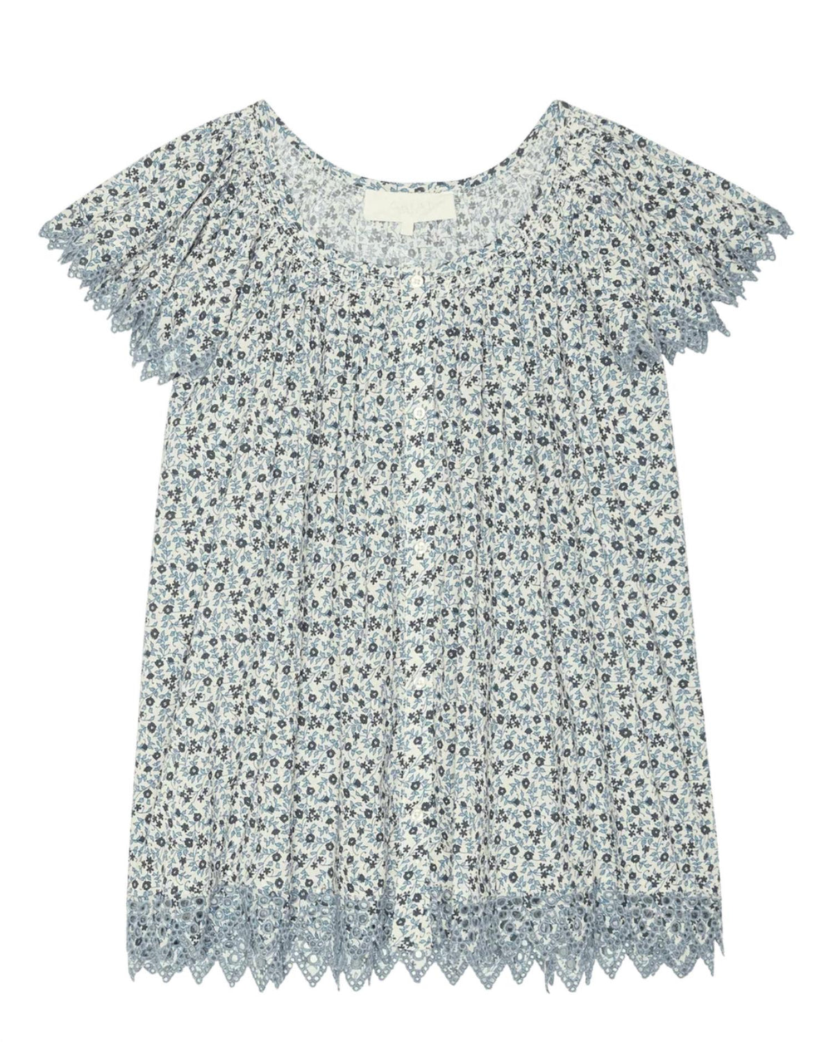 The Great. - Flutter Sleeve Eyelet Top