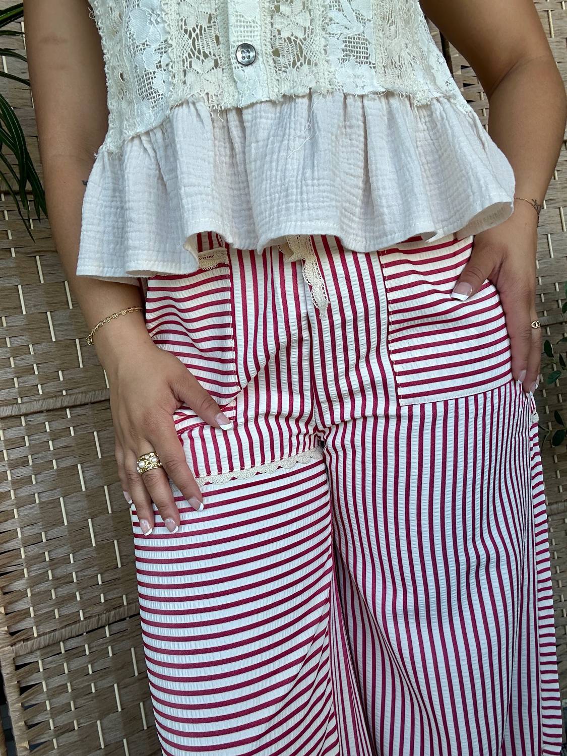 Mello - Stripe Frilly Jogger Pants