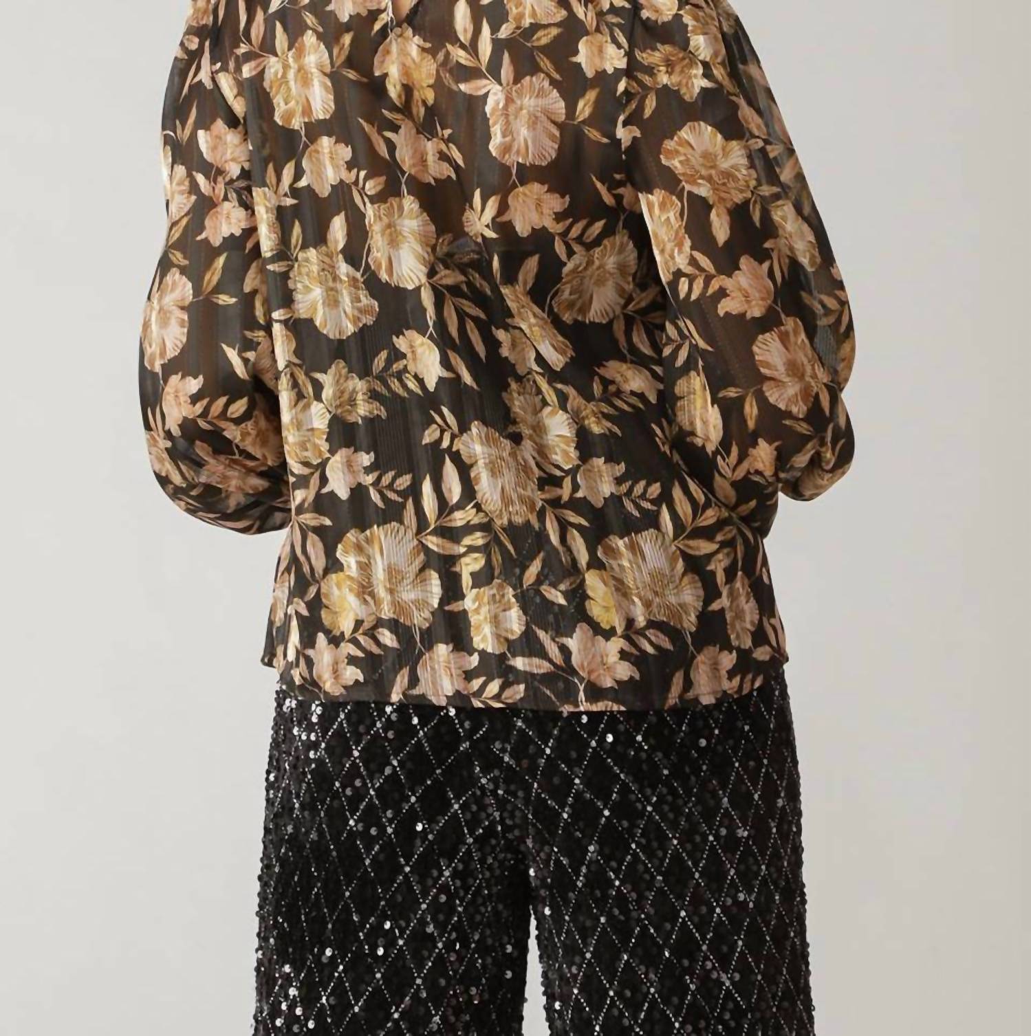 Flying Tomato - Vee Woven Gold Floral Blouse