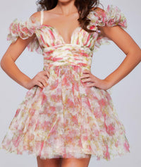 Jovani - Empire Waist Floral Fit And Flare Dress