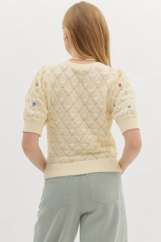 Entro - Diamond Pattern Pointelle Sweater