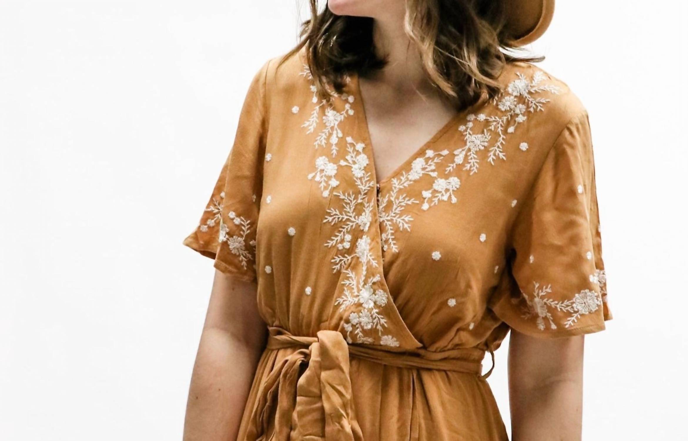 Polagram - Floral Embroidered Ruffle Midi Maxi Dress