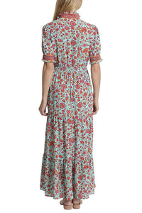 London Times - Smocked Waist Floral Print Maxi Dress