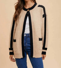 Anniewear - Contrast Trim Open Cardigan